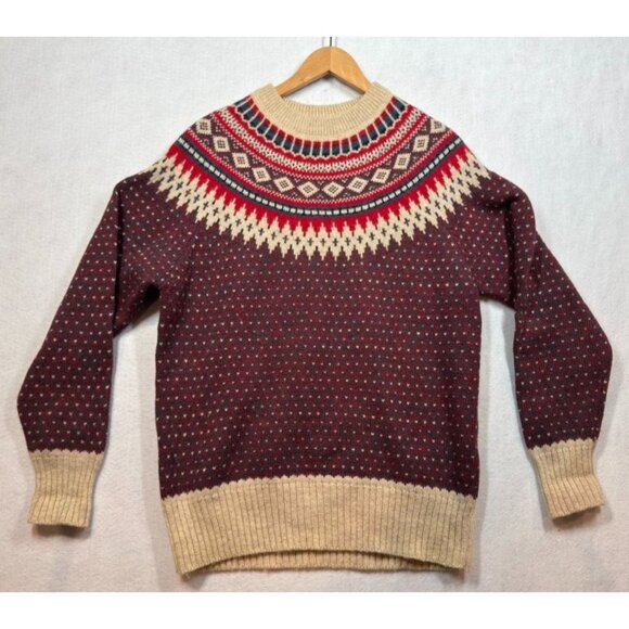 Vintage Woolrich Fair Isle Sweater Nordic Wool Blend Maroon/Cream Men's Large L - Picture 1 of 5